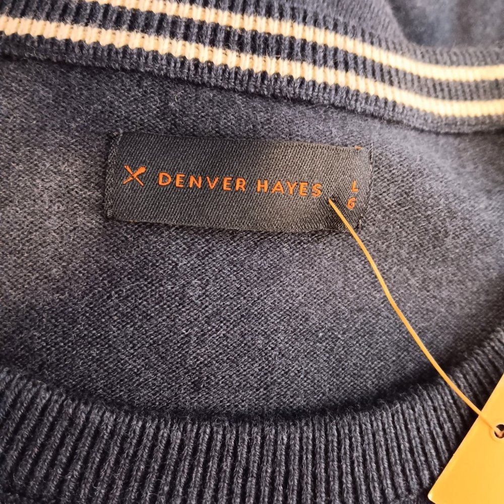 NWT Denver Hayes Men's Lightweight Knit Sweater Size L Navy Blue Crewneck - Picture 2 of 12